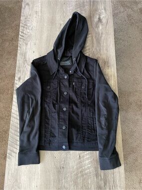 Levi's Black Branded Denim Jacket with Hood
